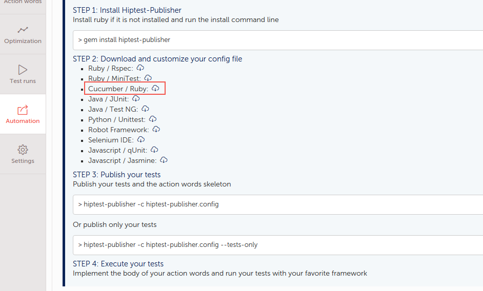 Hiptest automation panel