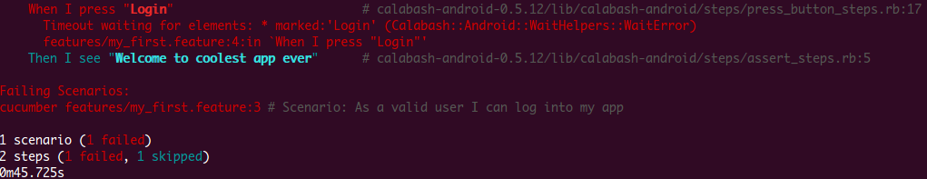 Calabash failing test capture