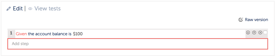 First step of the scenario with Gherkin syntax