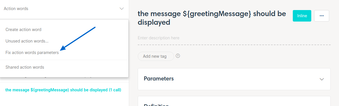 Hiptest fix action word parameters menu