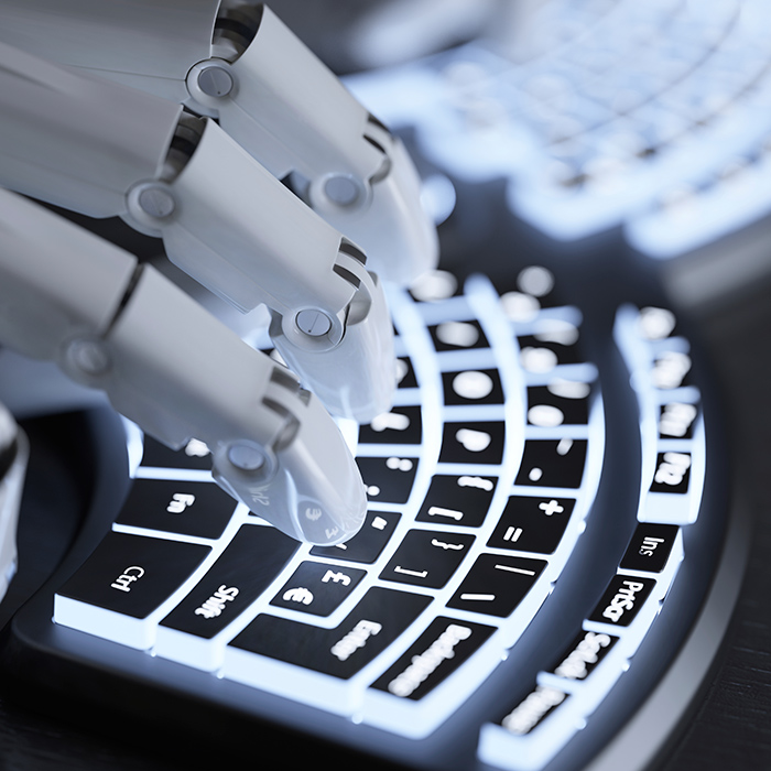 Robot typing on keyboard