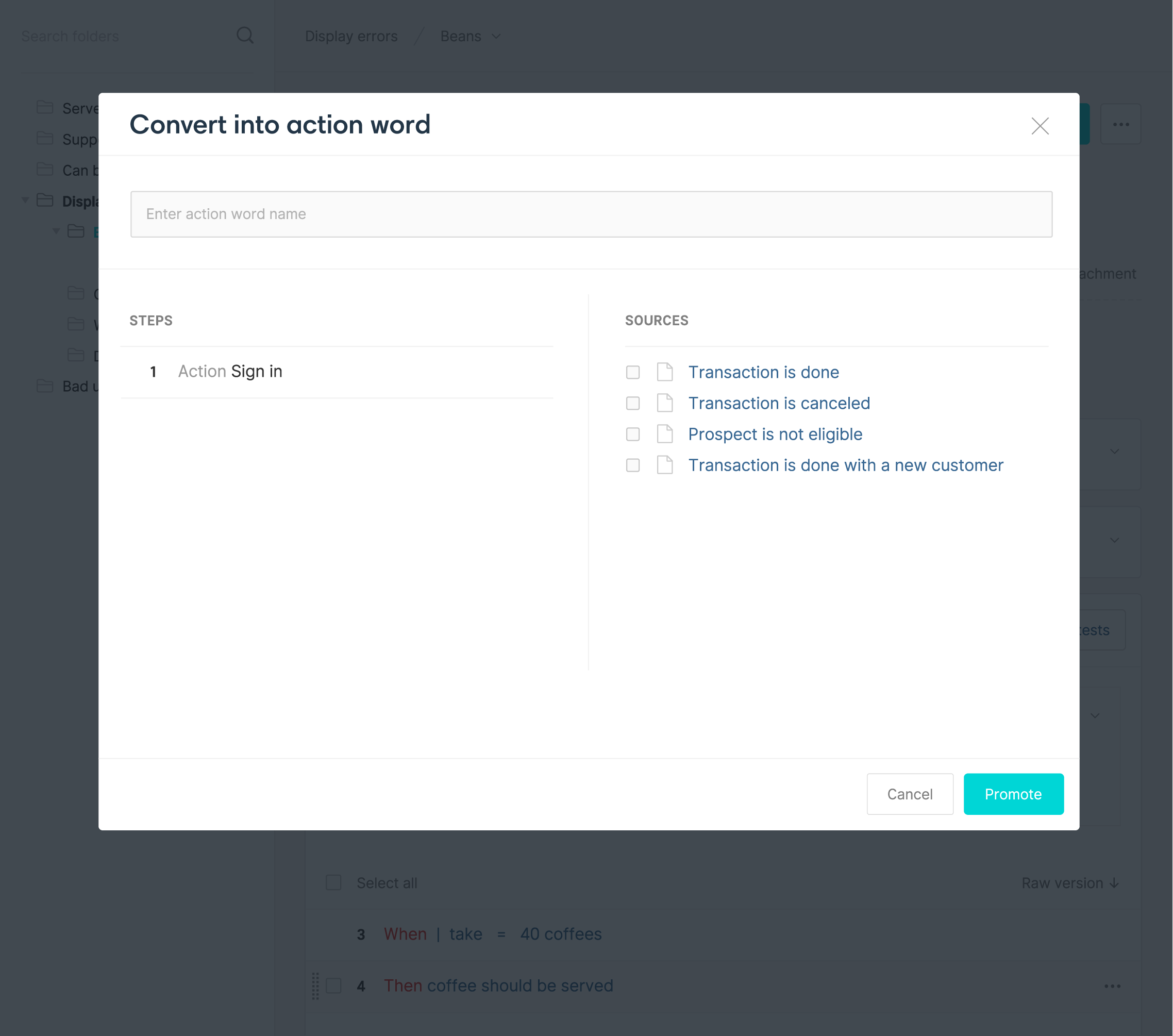 CucumberStudio test refactoring interface