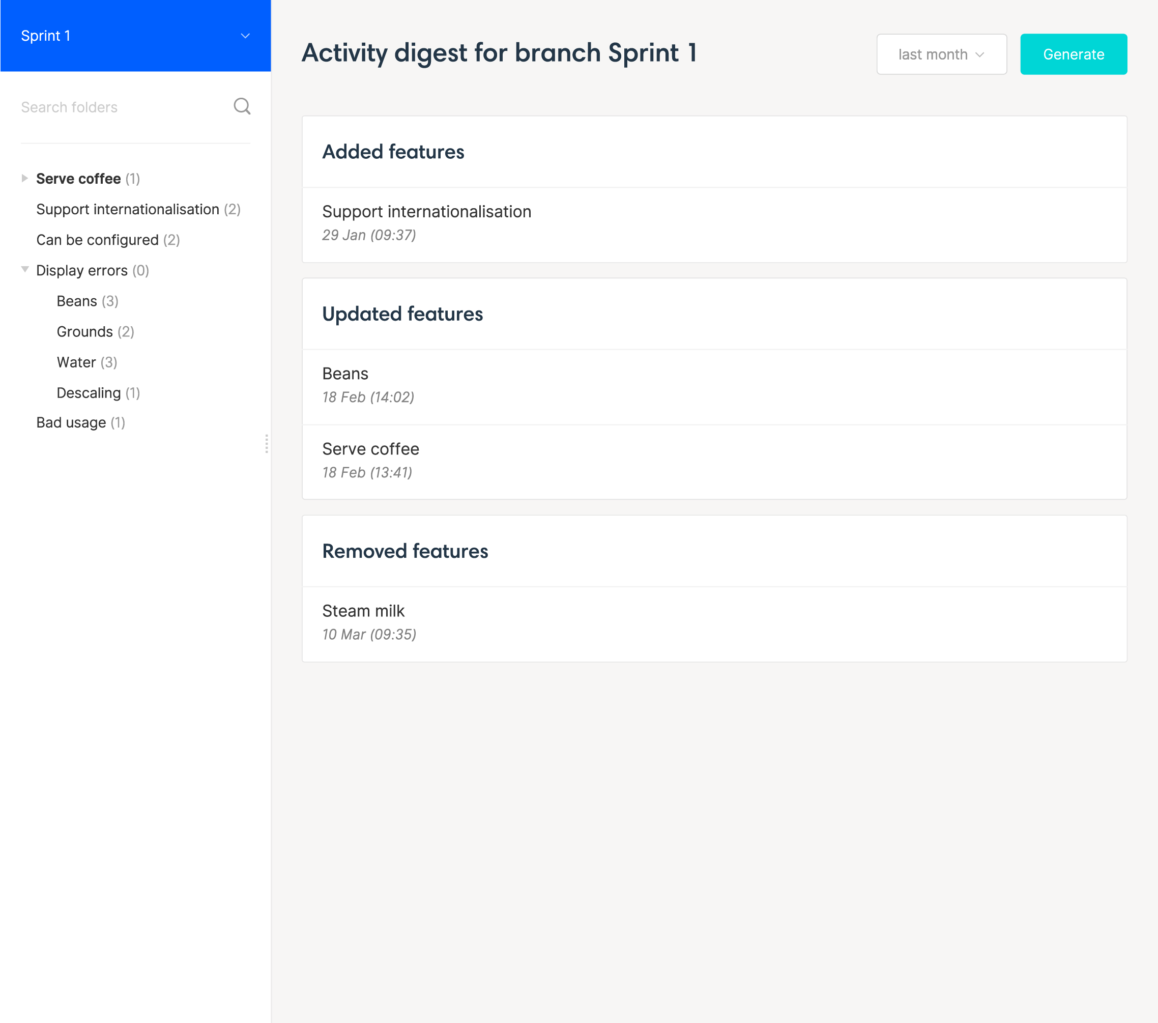 CucumberStudio product digest summary