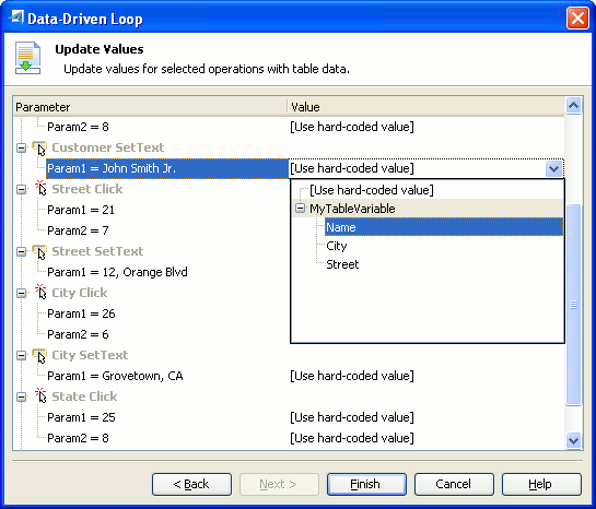 Data-Driven Loop Wizard - Update Values Page