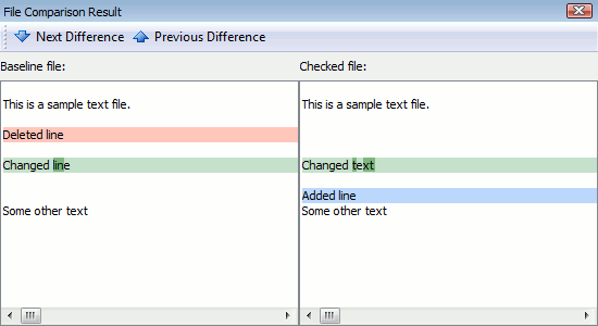 File difference view in the test log