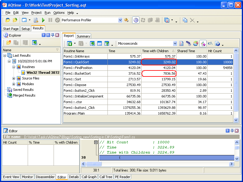 Click to enlarge Profiling Results (10,000 elements)