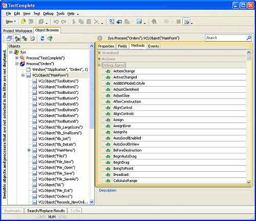 VCL object methods in TestComplete's Object Browser