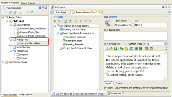 Click to enlarge Imported test steps