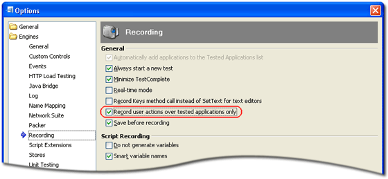 Recording Options dialog