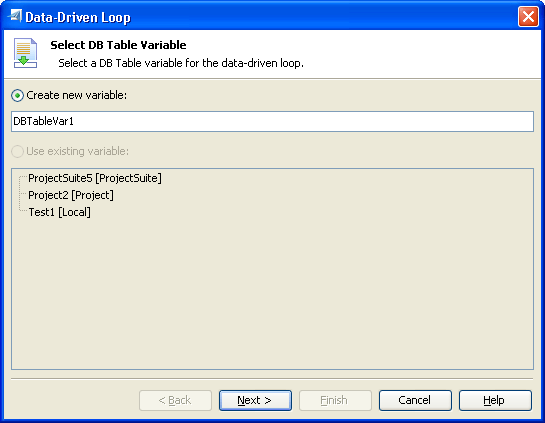 The Select Database Variable page