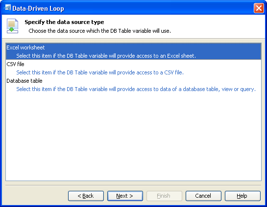 The Specify Data Source Type page