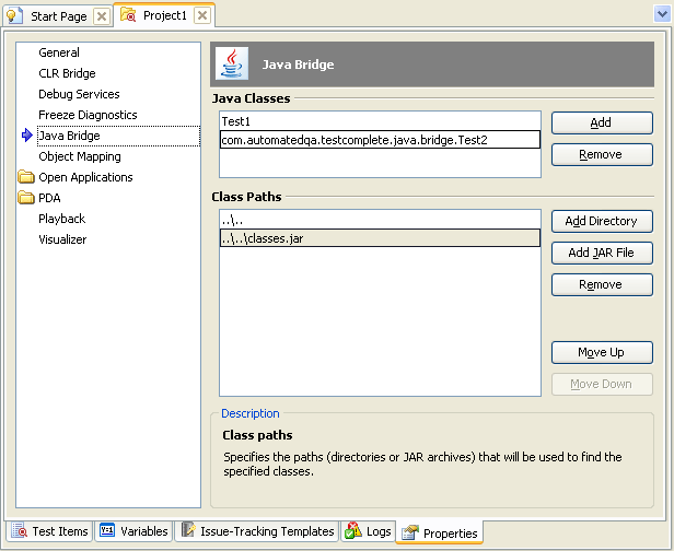 Specifying Java classes