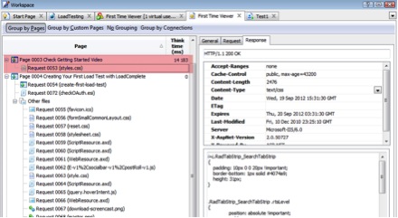 Server requests and responses recorded for a scenario in LoadComplete