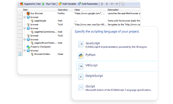 Script-free or code-based desktop test creation