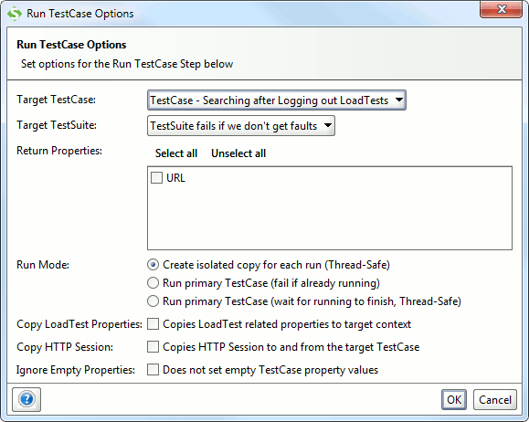 Run TestCase options
