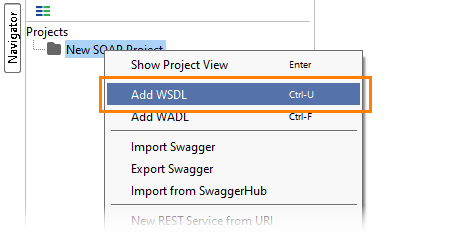 The Add WSDL menu item