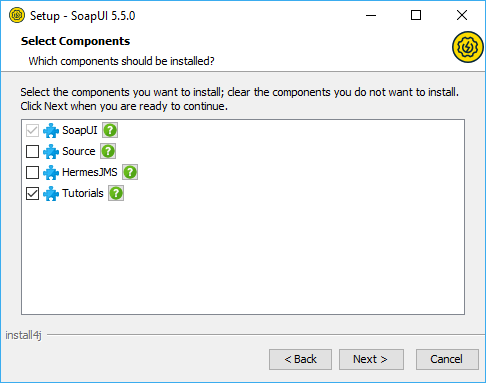 Installing SoapUI on Windows: Select components
