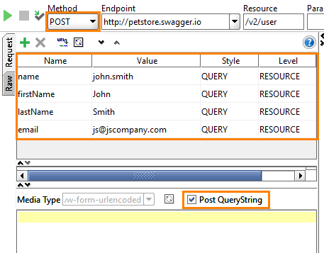REST web service testing: Passing query parameters in request body
