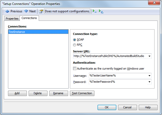 Setup Connections Properties