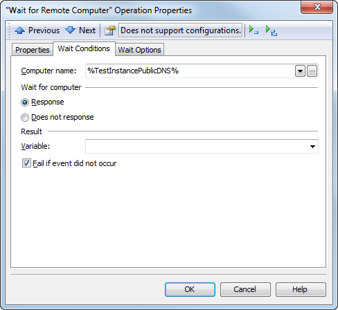 The Wait for Remote Computer operation properties