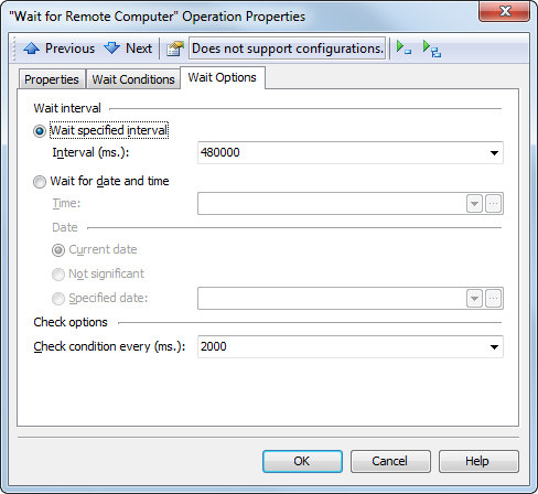 The Wait for Remote Computer operation properties