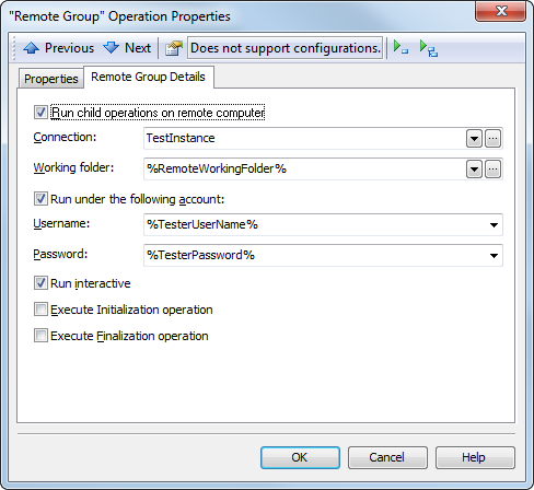 The Remote Group operation properties