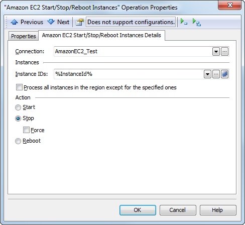 The Amazon EC2 Start/Stop/Reboot Instances operation properties