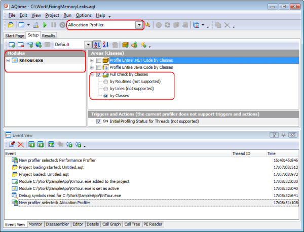 Figure 4. Preparing an AQtime Project for Profiling