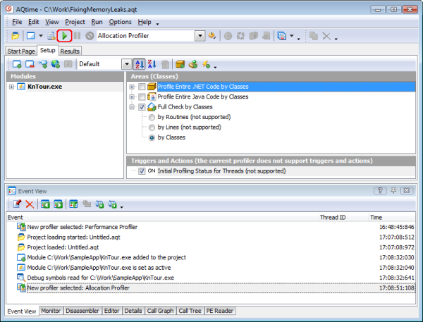 Figure 6. Starting Profiling