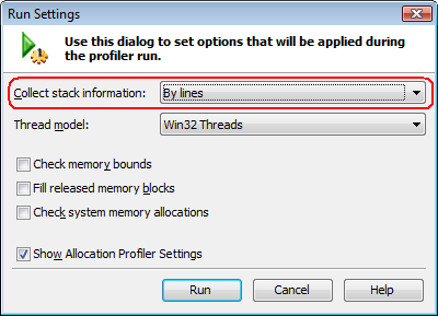 Figure 7. Specifying the Allocation Profiler Settings