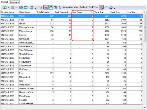 Figure 11. Looking for Leak Classes in the Allocation Profiler Results