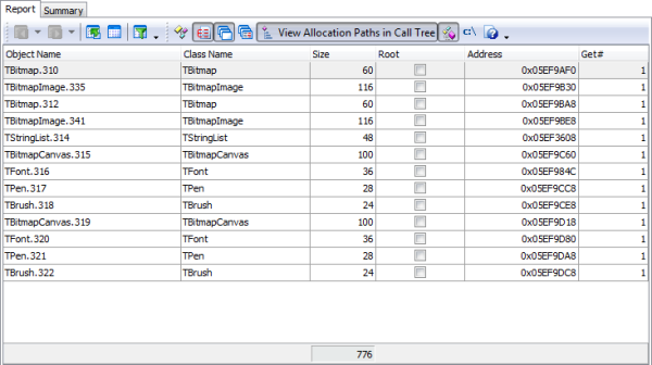 Figure 12. Looking for Leak Objects in the Allocation Profiler Results