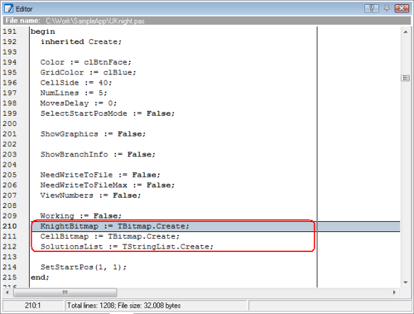 Figure 16. Viewing the Source Code of the TBoard Class Constructor