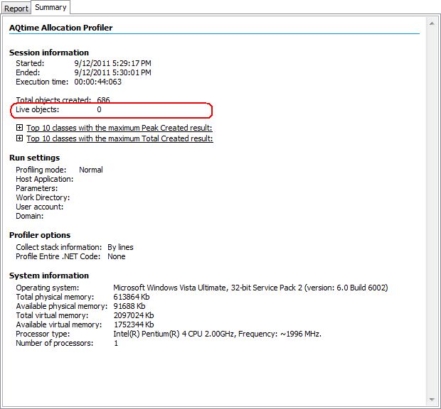 Figure 17. Looking for Live Objects in the General Allocation Profiler Results
