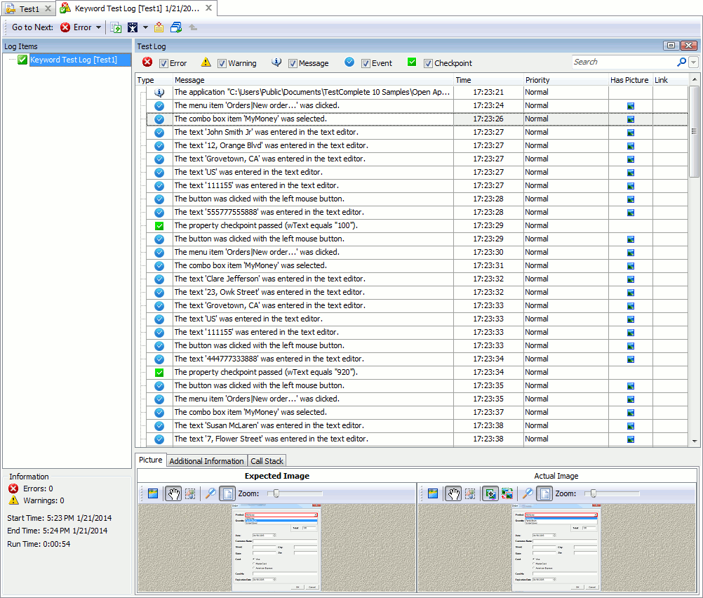 Test Log