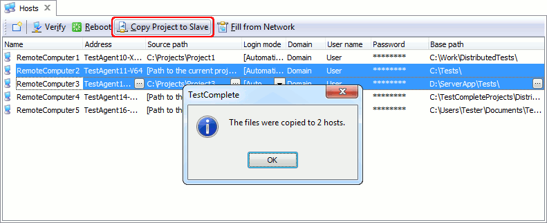 Copying projects to slave