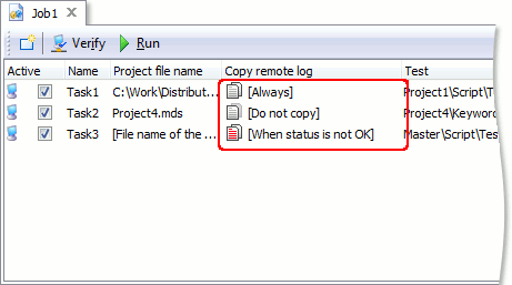 Tasks editor copying remote log