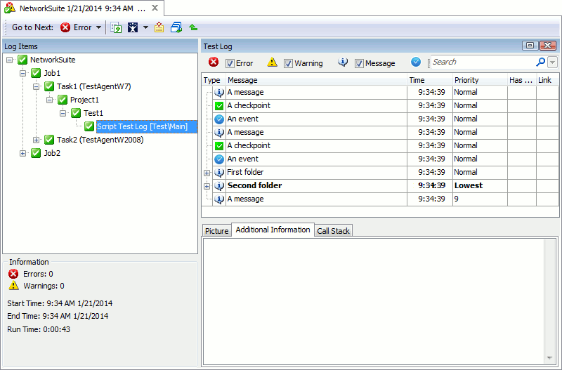 Test Log test items