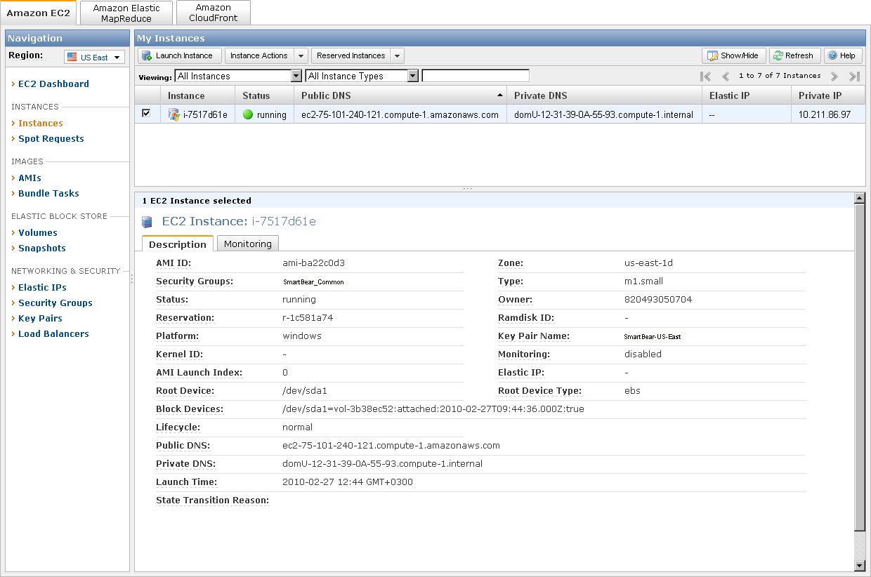 The My Instances page after customizing the instances list’s columns to be displayed