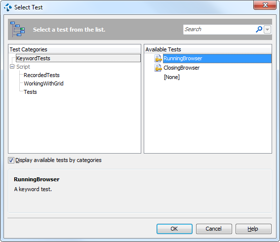 Selecting RunningBrowser Test