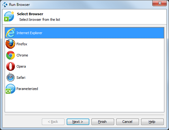 Specifying the Internet Explorer as the parameter of the Run Browser operation