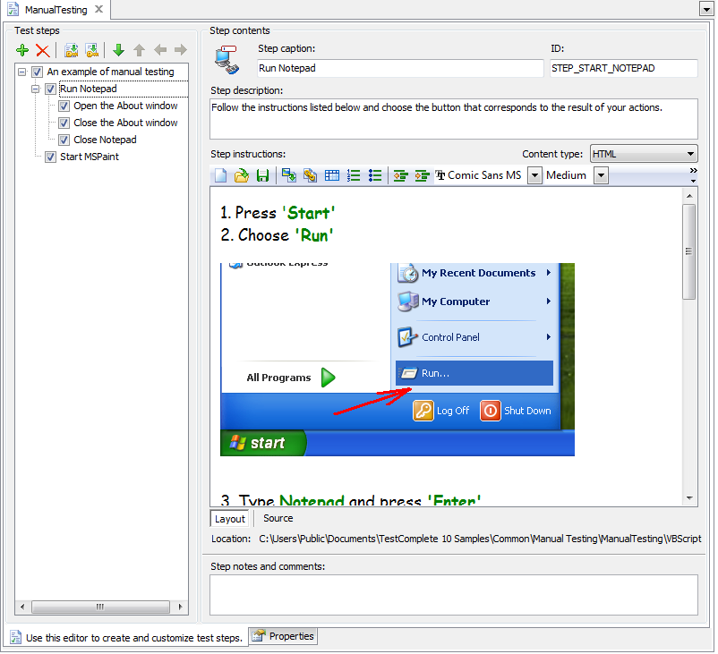 Manual Test Editor
