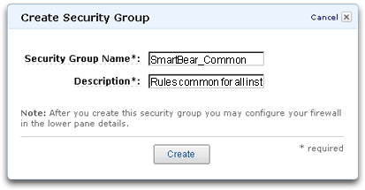 Creating a new Amazon Web Services EC2 security group