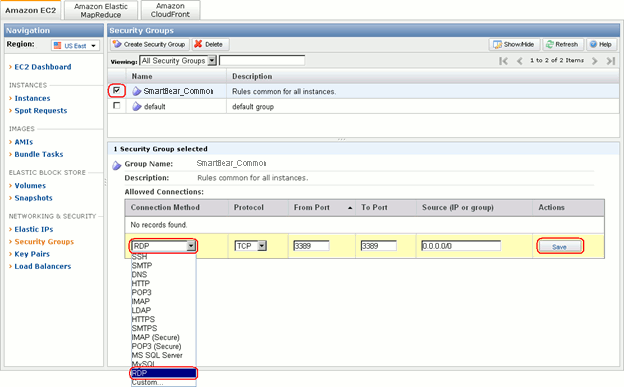 Amazon Web Services EC2 RDP connection to the AQA_Common security group