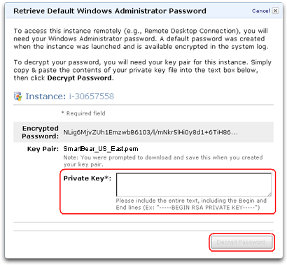 Decrypting the Administrator password for Cloud Testing