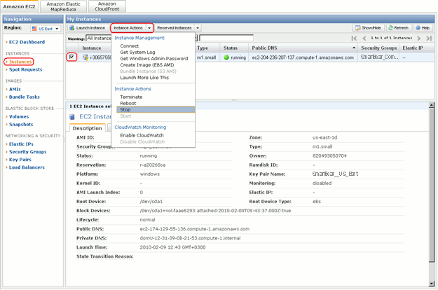 Stopping the Amazon Web Services EC2 instance