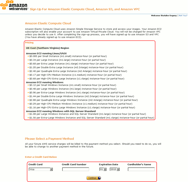 Amazon EC2 service pricing