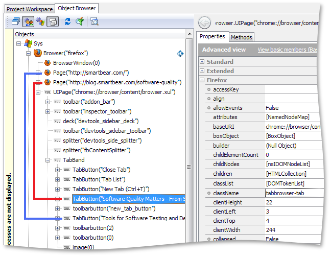 Page and TabButton objects in Firefox