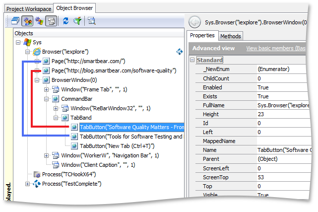 Page and TabButton objects in Internet Explorer