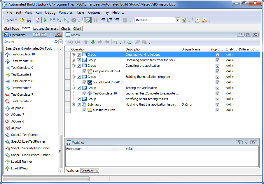 TestComplete Operation Within Automated Build Studio Macro